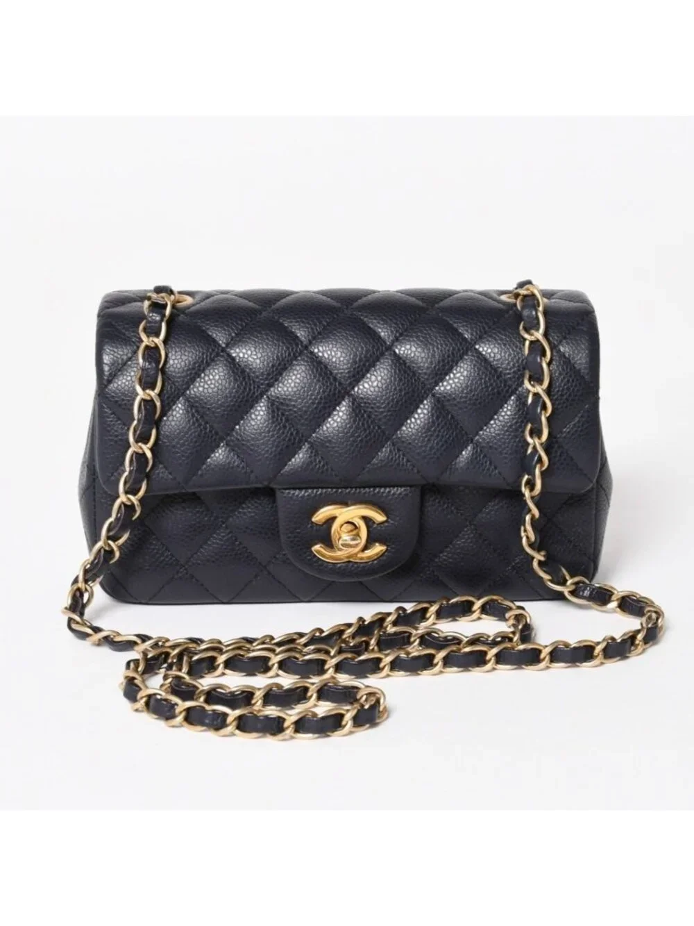 Chanel Mini Quilted 20 S Flap S Chain Shoulder Strap CC Logo Caviar Leather